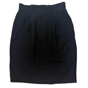 Vintage 90s Anne Klein II Black Wool Pencil Skirt Size 6 Waist 25″ Slit 5″